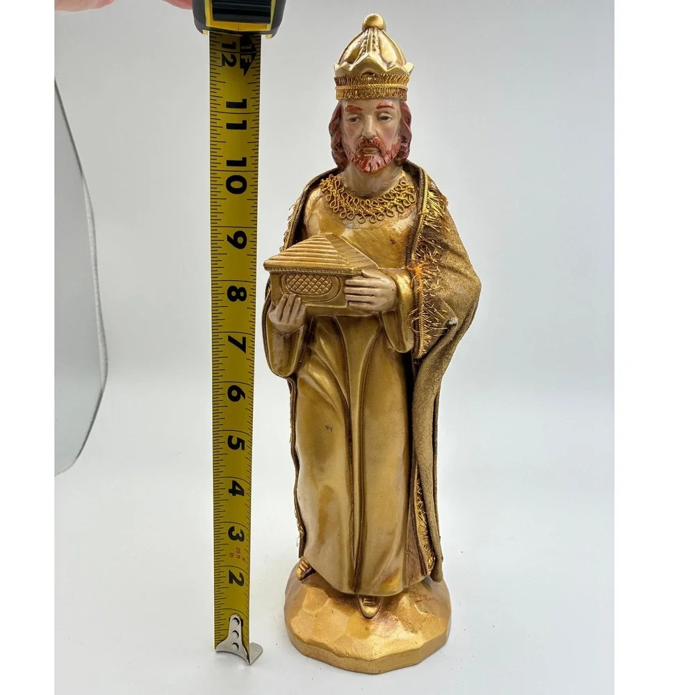 Vintage Gold Wise Man Nativity Figurine Three Kings Christmas Decor 12.5 Inch